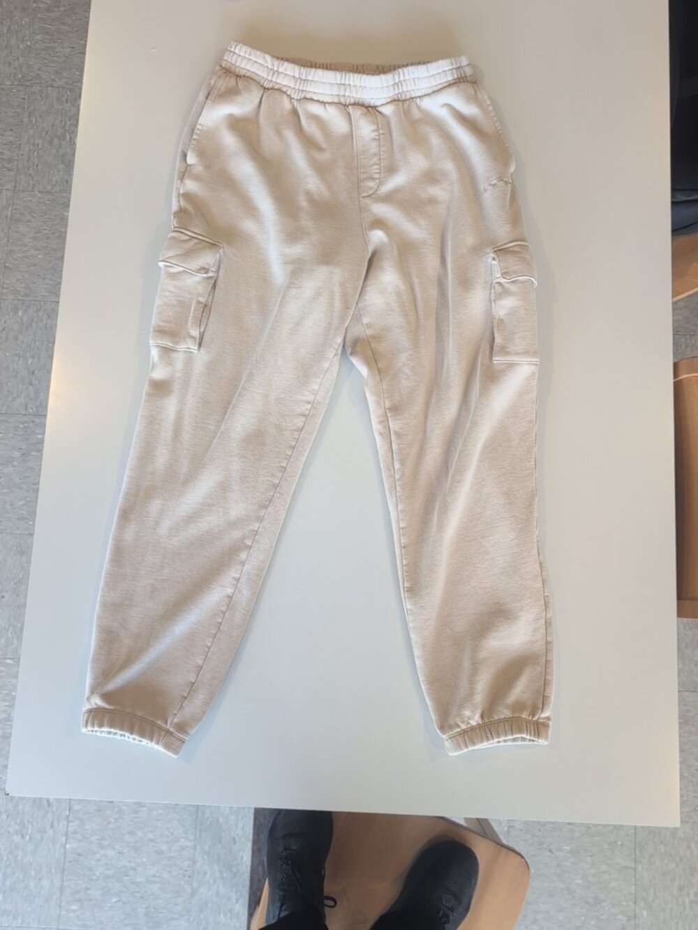 Champion Pants Women's L Beige Vintage Wash Relaxed Leg Fleece Pants Sweatpants